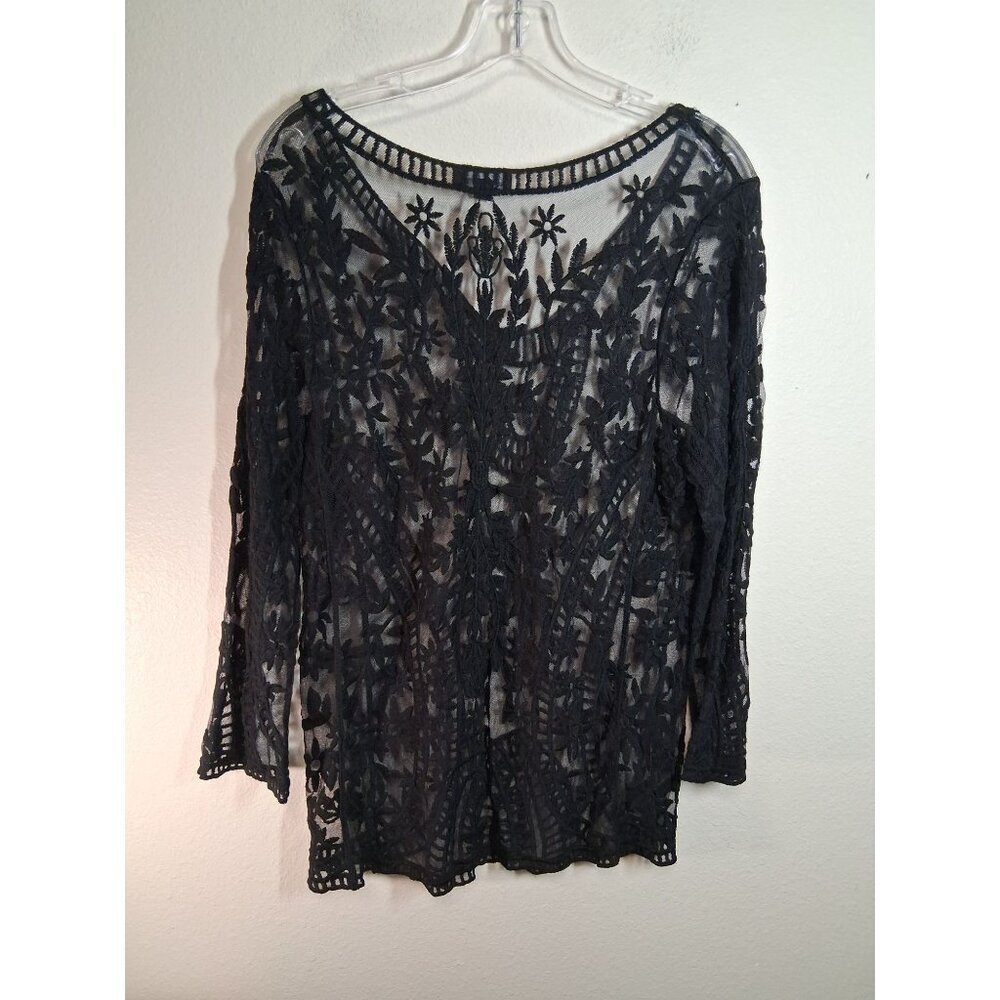 Brittany Black Top Knit Blouse Boho Whimsigoth Lace Sheer Business Casual Medium